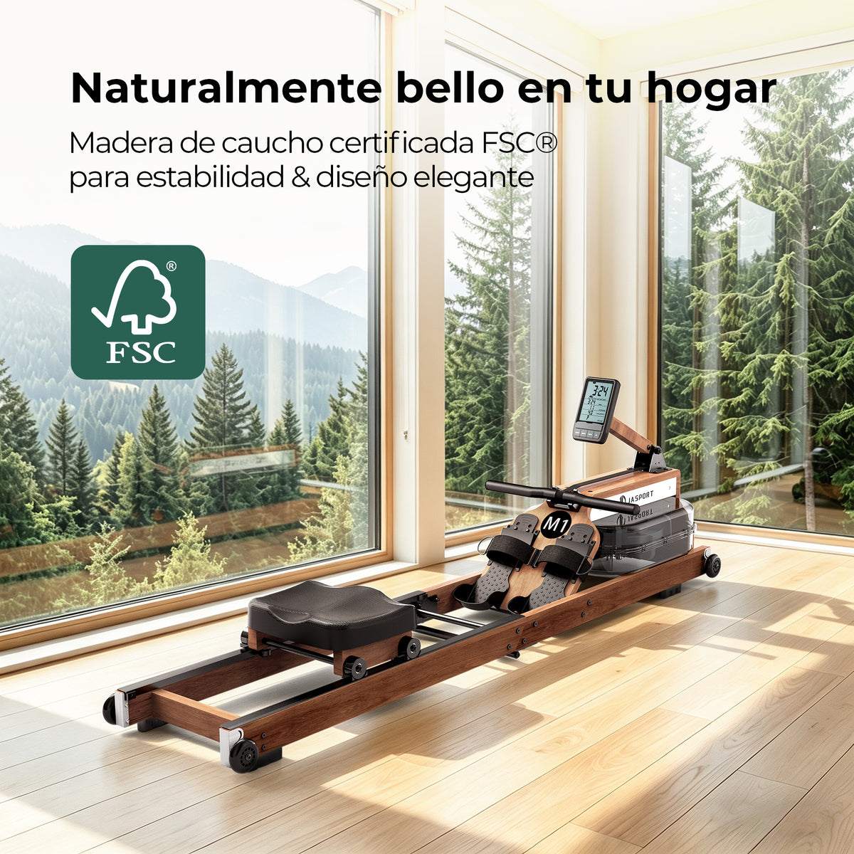 JASPORT M1 Máquina de remo de agua plegable para casa – Color nogal