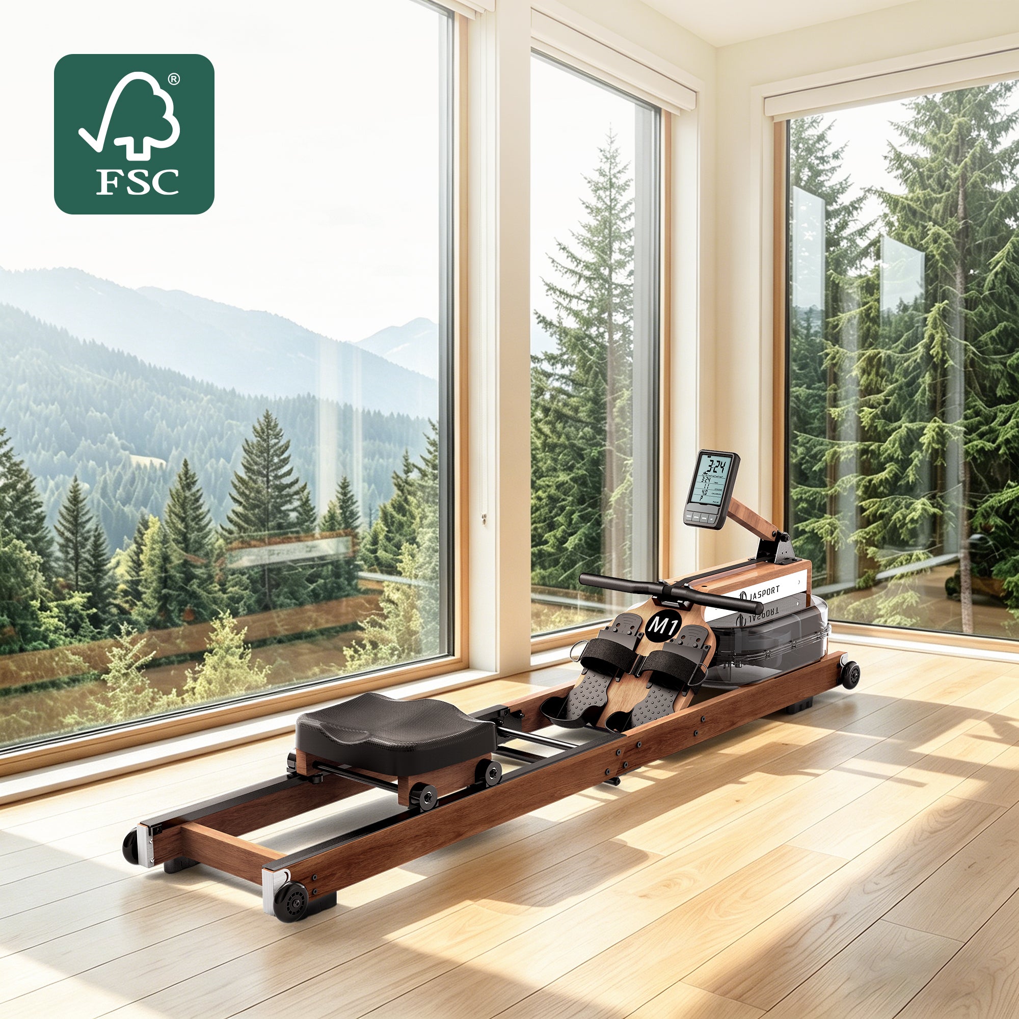 JASPORT M1 Máquina de remo de agua plegable para casa – Color nogal