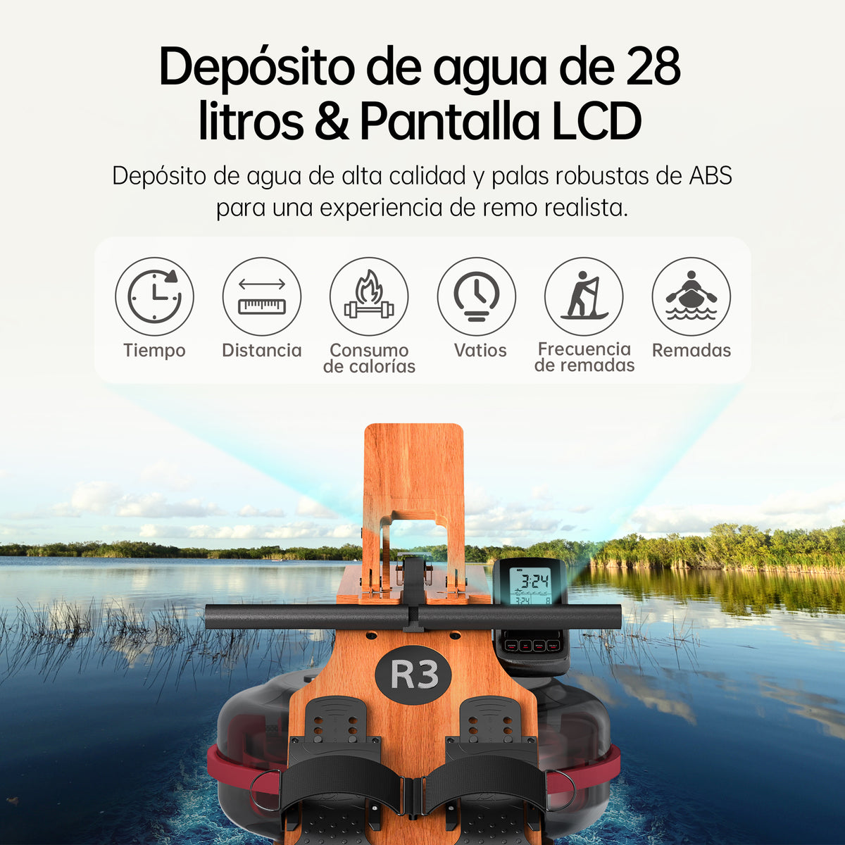 JASPORT R3 Máquina de Remo de Agua Plegable para Casa (Cerezo)