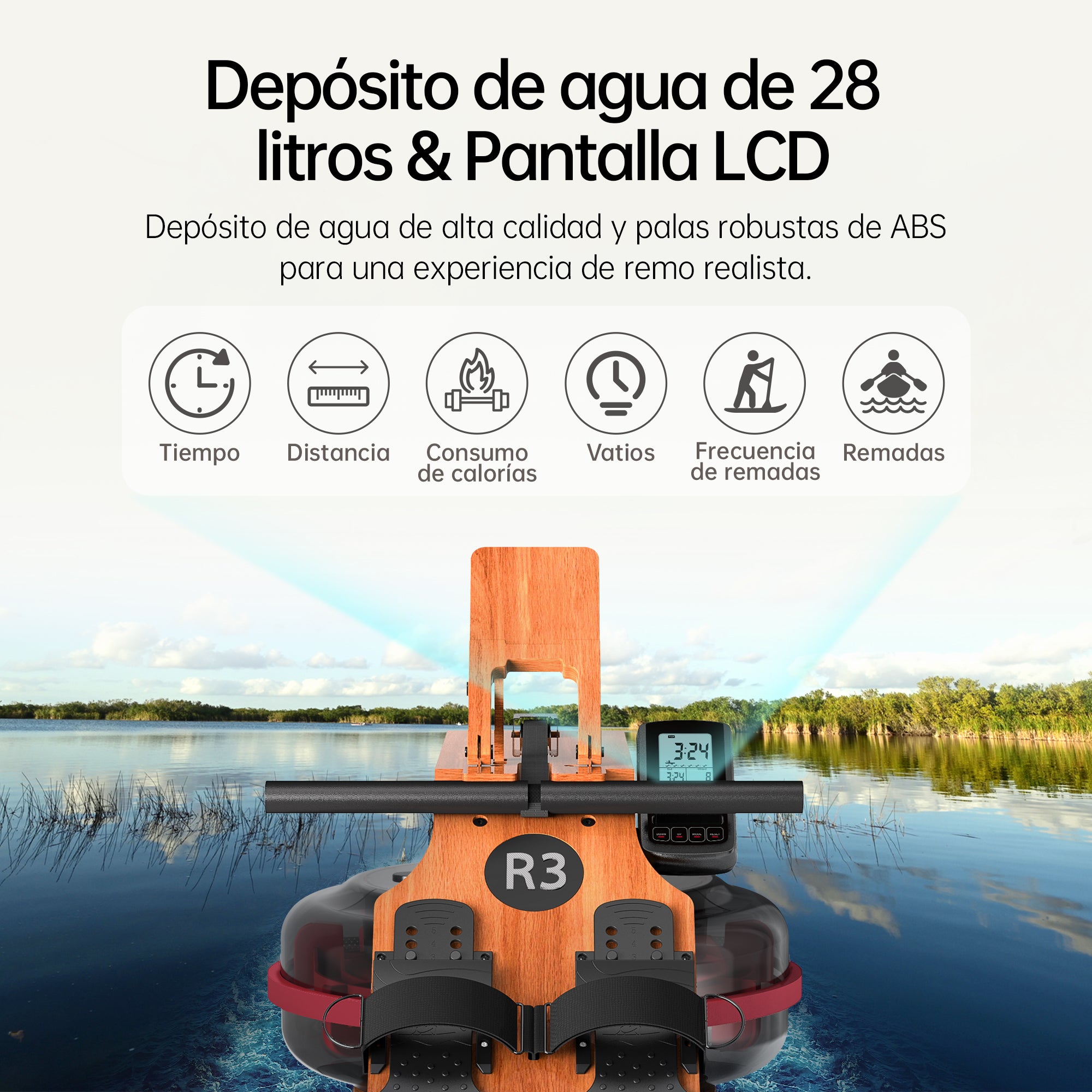 JASPORT R3 Máquina de Remo de Agua Plegable para Casa (Cerezo)