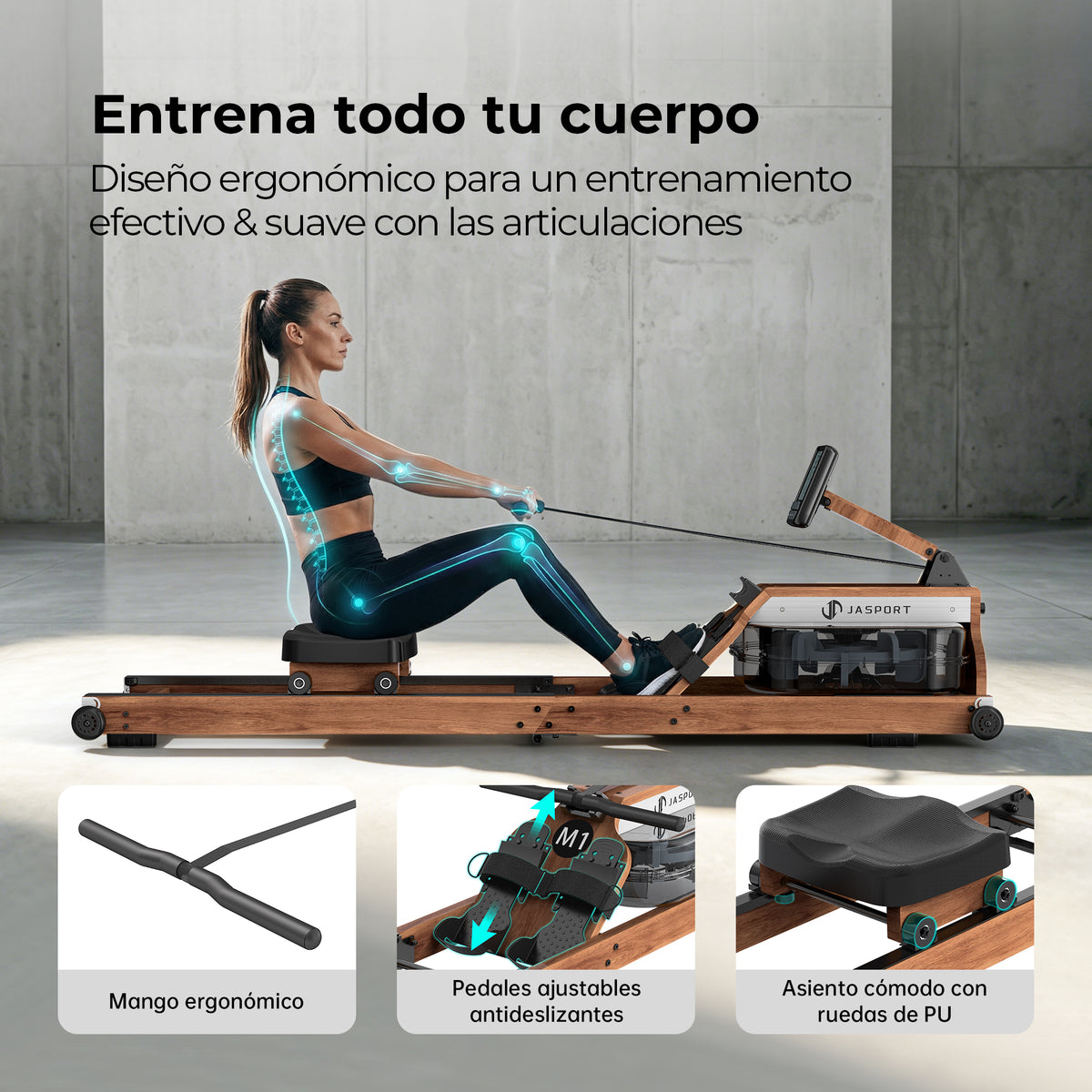 JASPORT M1 Máquina de remo de agua plegable para casa – Color nogal