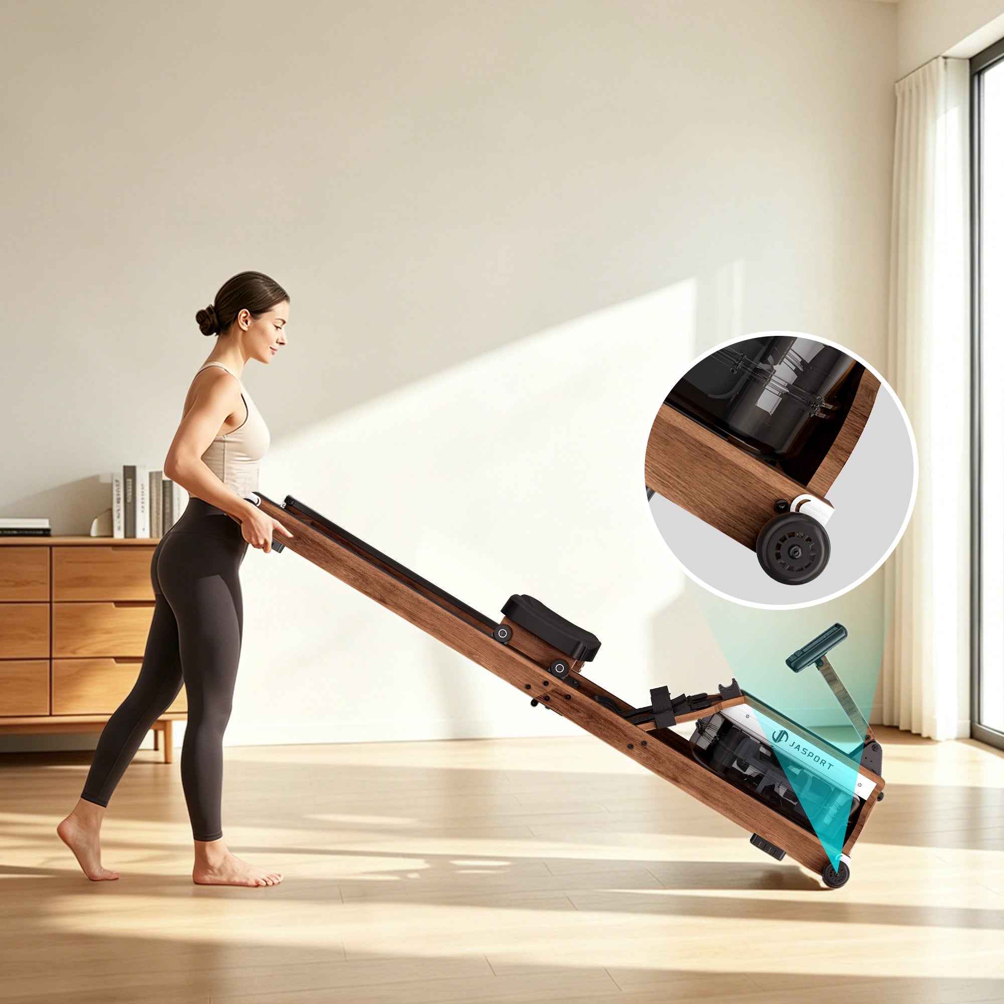 JASPORT M1 Máquina de remo de agua plegable para casa – Color nogal