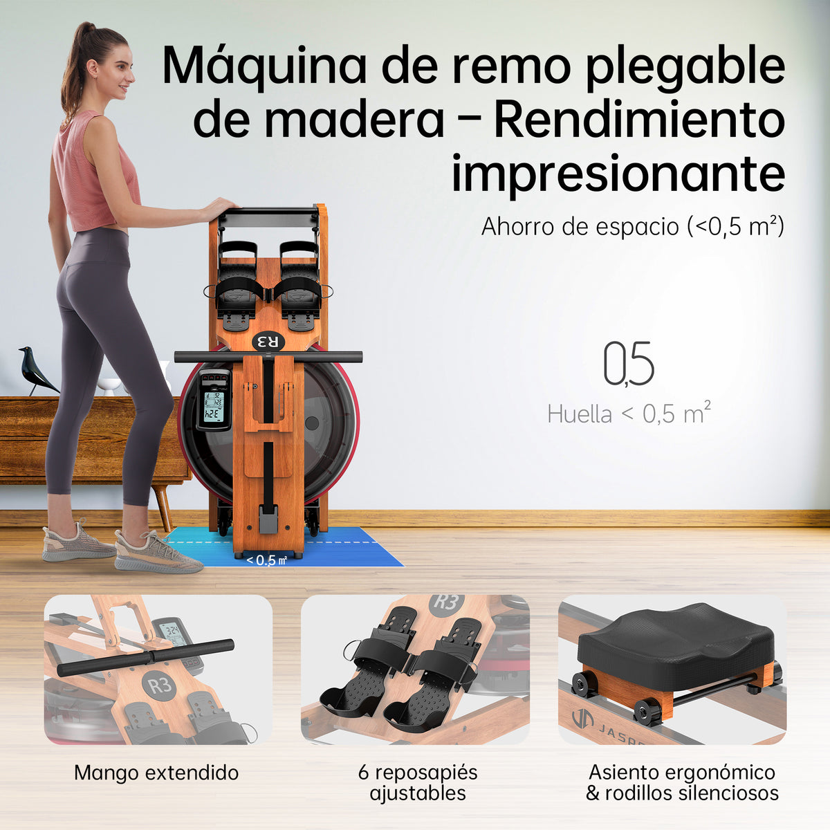 JASPORT R3 Máquina de Remo de Agua Plegable para Casa (Cerezo)