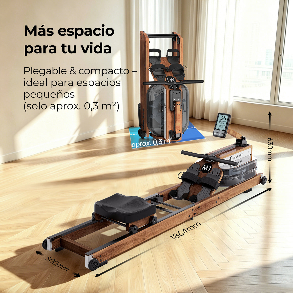 JASPORT M1 Máquina de remo de agua plegable para casa – Color nogal
