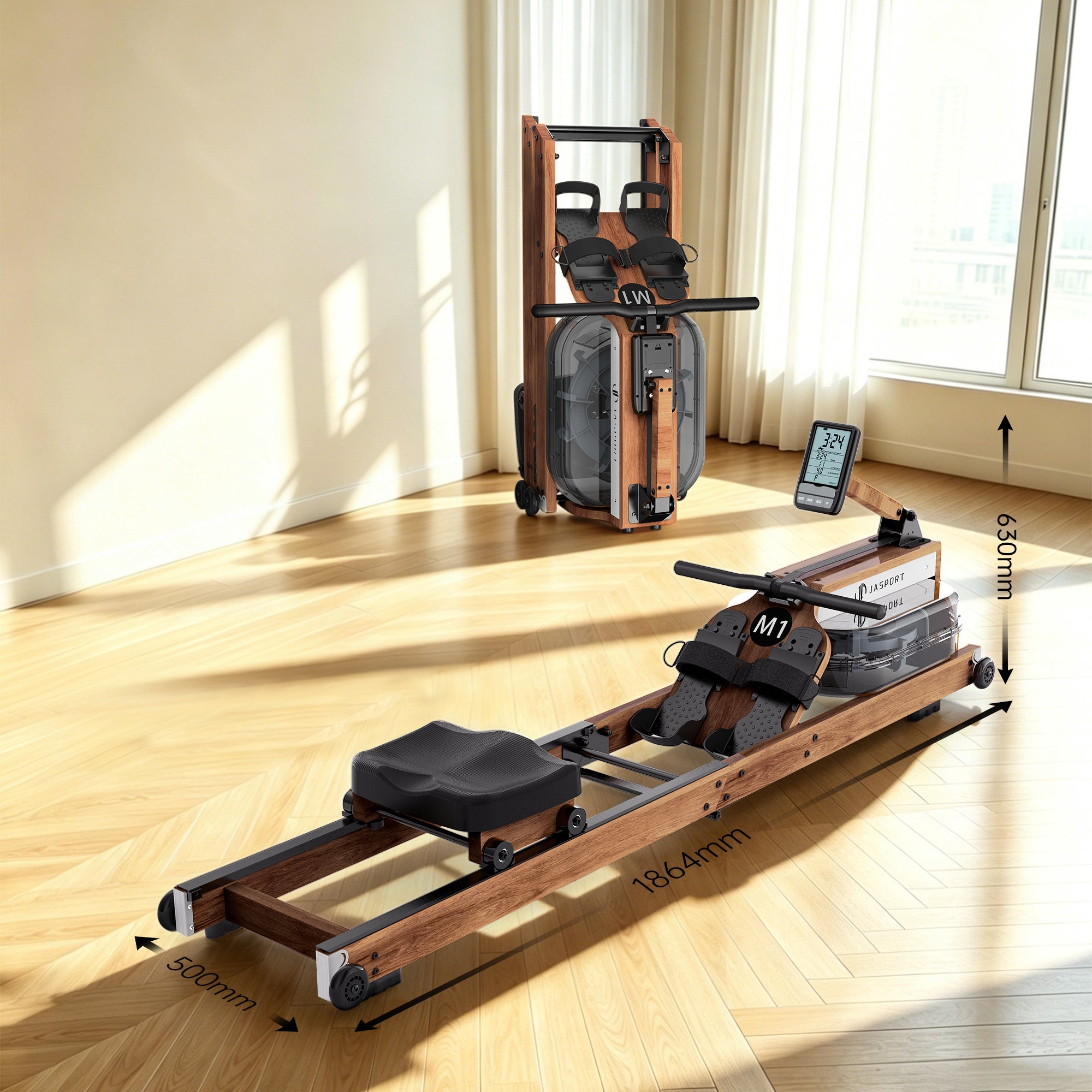 JASPORT M1 Máquina de remo de agua plegable para casa – Color nogal