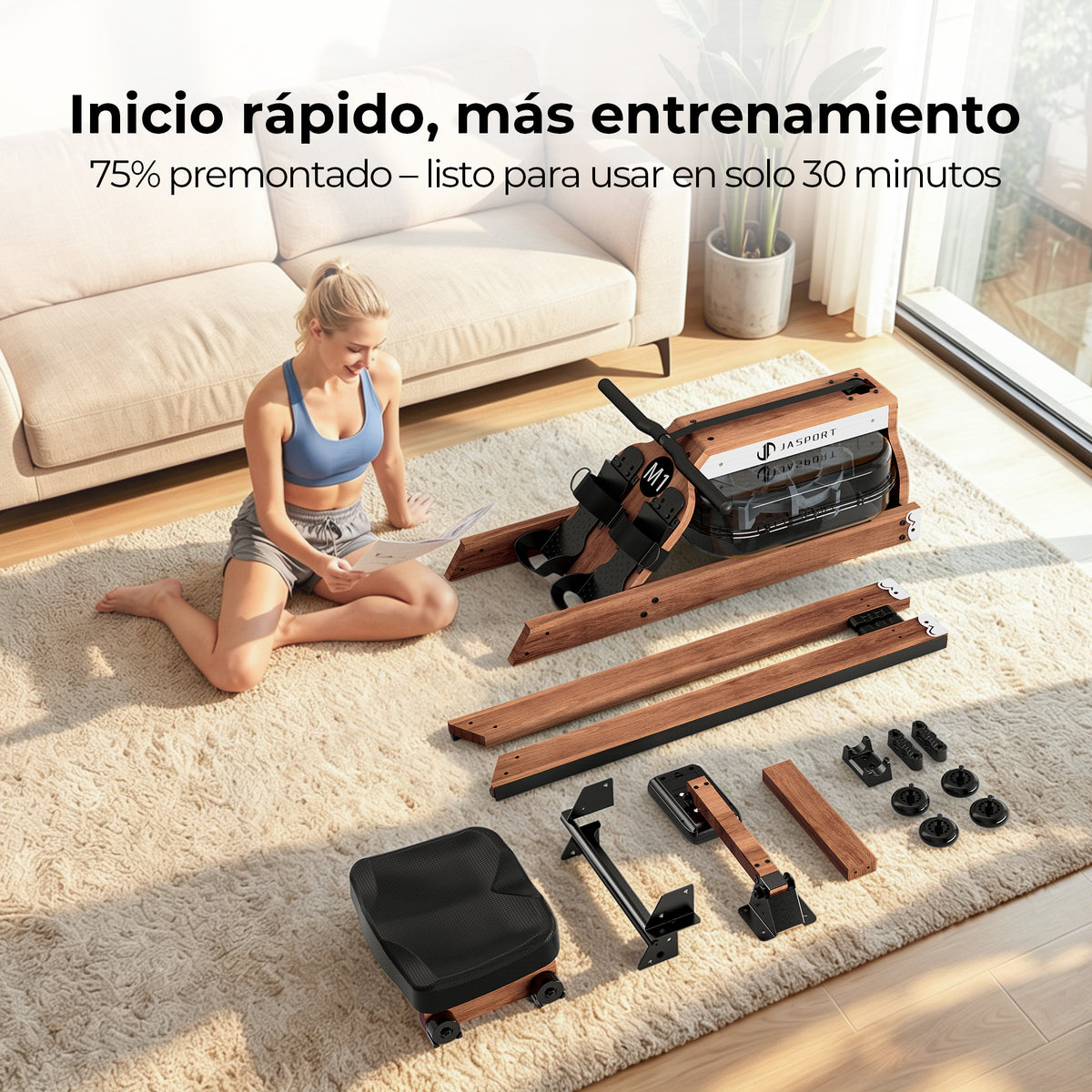 JASPORT M1 Máquina de remo de agua plegable para casa – Color nogal