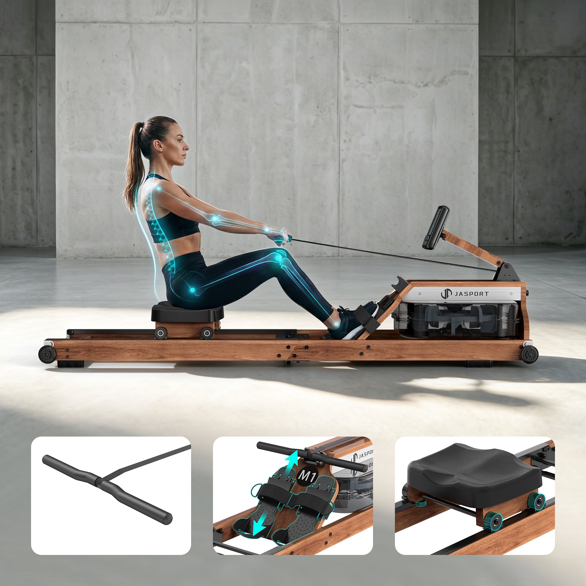 JASPORT M1 Máquina de remo de agua plegable para casa – Color nogal